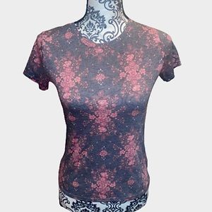 Mudd Juniors XS Cropped Gray & Pink Floral Weekend Baby Tee